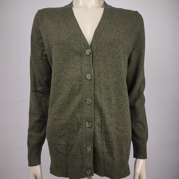 NWT J. Crew dark green wool cotton blend V-Neck cardigan sweater ladies Small - Picture 1 of 9